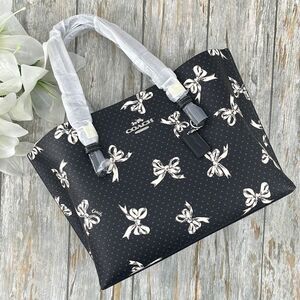 Coach Mollie Tote Bag 25 In Signature Canvas With Bow Print Purse